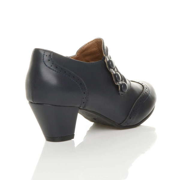 Ajvani Mid Heel Buttons Brogue Ankle Boots Booties - D1247