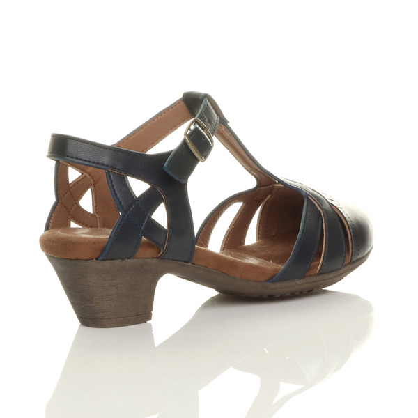 Ajvani Mid Heel Cut Out Brogue Shoes T-Bar Comfort Sandals - C6842