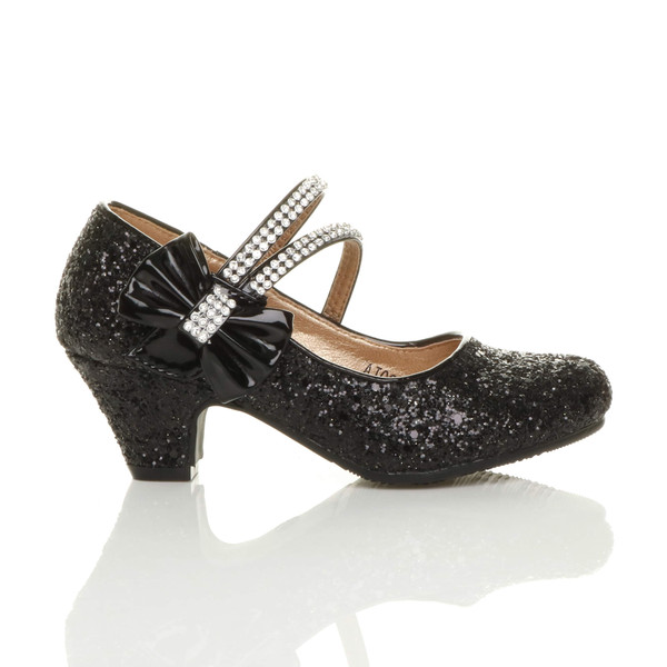Ajvani Mid Heel Mary Jane Diamante Bow Court Shoes - N5291