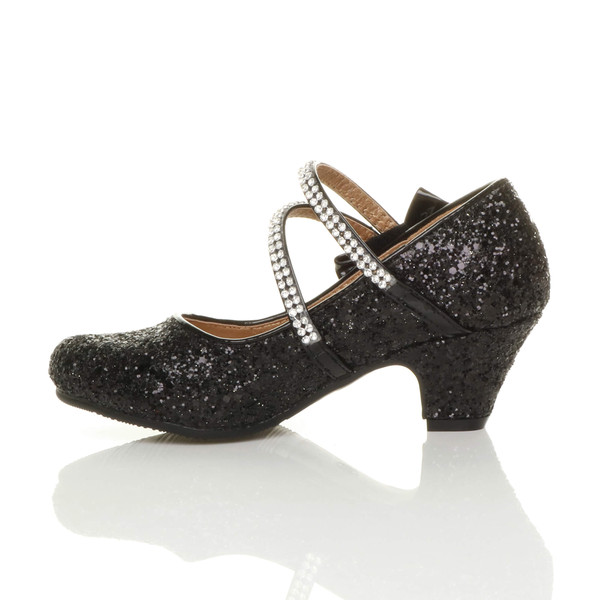 Ajvani Mid Heel Mary Jane Diamante Bow Court Shoes - N5291