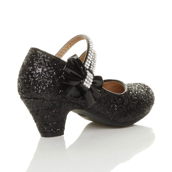 Ajvani Mid Heel Mary Jane Diamante Bow Court Shoes - N5291