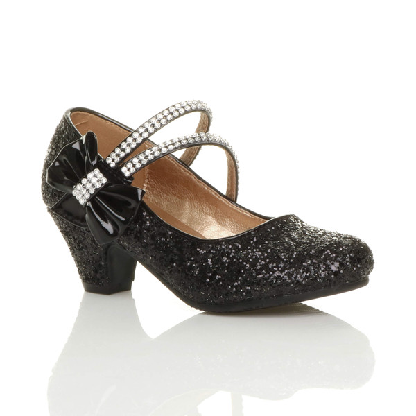 ajvani Mid Heel Mary Jane Diamante Bow Court Shoes - N5291