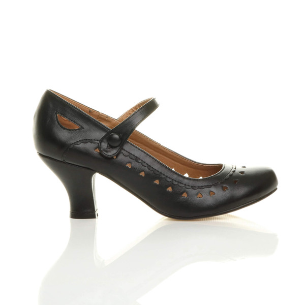 Ajvani Mid Heel Mary Jane Heart Cut Out Court Shoes - B2742