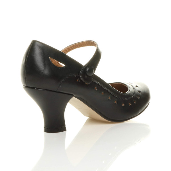 Ajvani Mid Heel Mary Jane Heart Cut Out Court Shoes - B2742