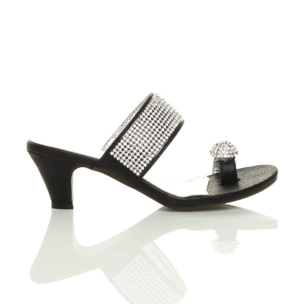 Ajvani Mid Heel Toe Ring Diamante Mules Sandals - U3618