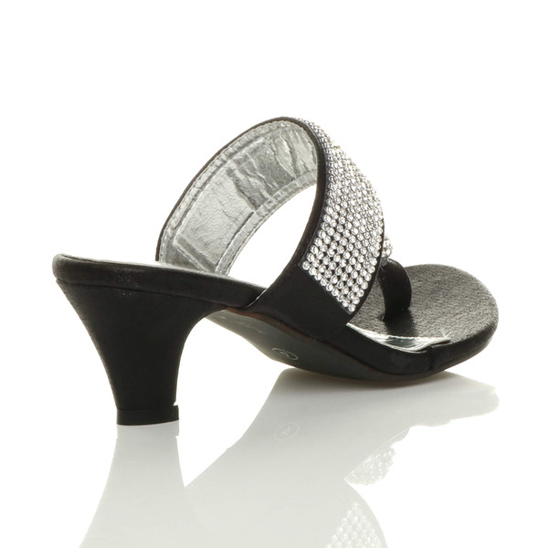 Ajvani Mid Heel Toe Ring Diamante Mules Sandals - U3618