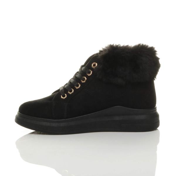 Ajvani Mid Heel Wedge Fur Cuff Low Top Trainers - J1816