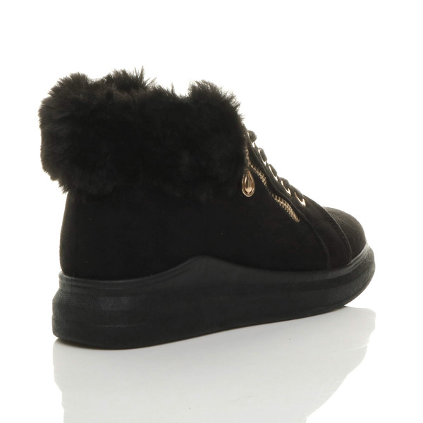 Ajvani Mid Heel Wedge Fur Cuff Low Top Trainers - J1816