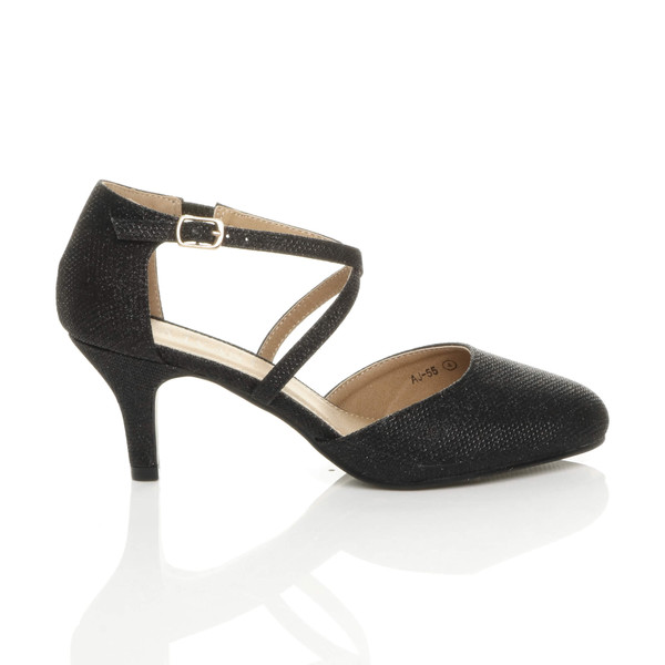 Ajvani Mid High Block Heel Strappy Crossover Open Side Shoes Sandals - V0216