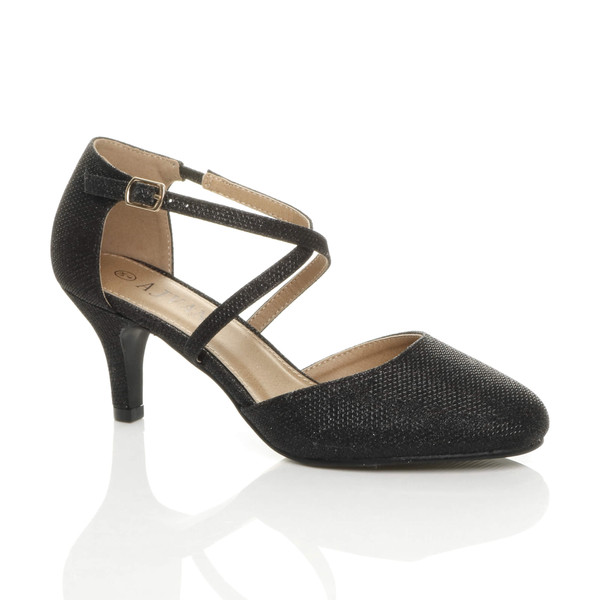 ajvani Mid High Block Heel Strappy Crossover Open Side Shoes Sandals - V0216