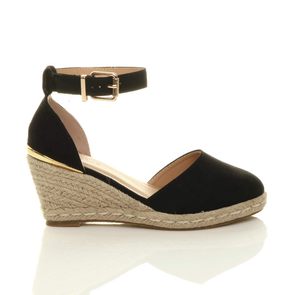 Ajvani Mid Wedge Heel Buckle Ankle Strap Espadrille Sandals - N3799