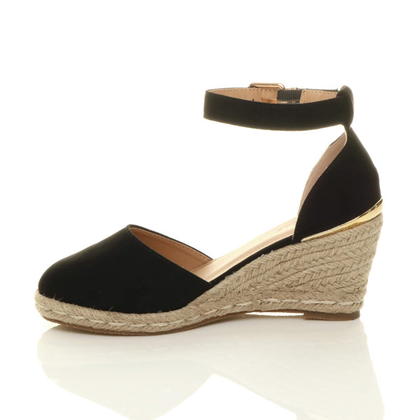 Ajvani Mid Wedge Heel Buckle Ankle Strap Espadrille Sandals - N3799