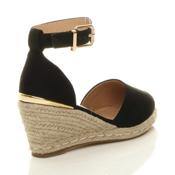 Ajvani Mid Wedge Heel Buckle Ankle Strap Espadrille Sandals - N3799
