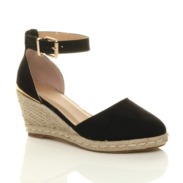 ajvani Mid Wedge Heel Buckle Ankle Strap Espadrille Sandals - N3799