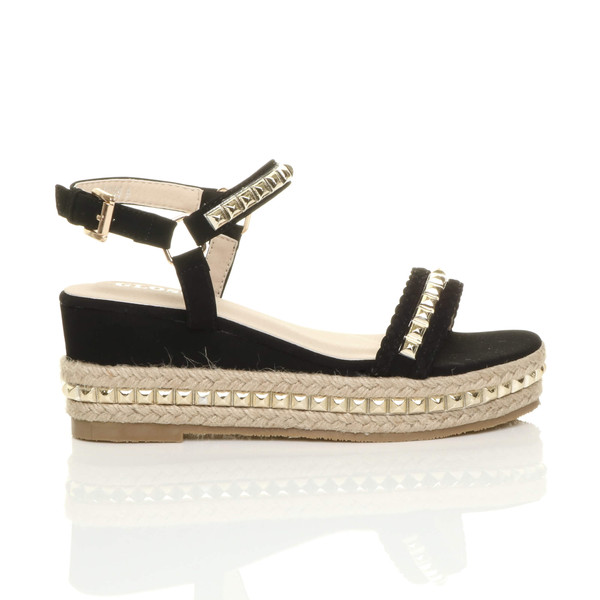 Ajvani Mid Wedge Heel Flatform Studded Sandals Platform Espadrilles - Z3859