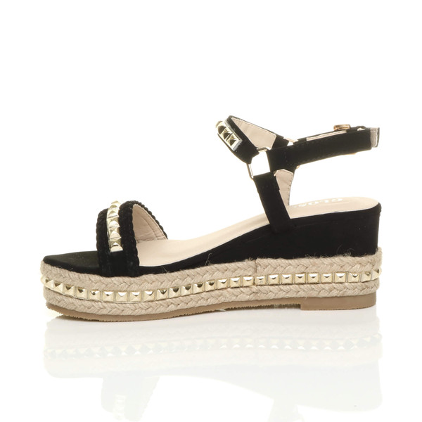 Ajvani Mid Wedge Heel Flatform Studded Sandals Platform Espadrilles - Z3859