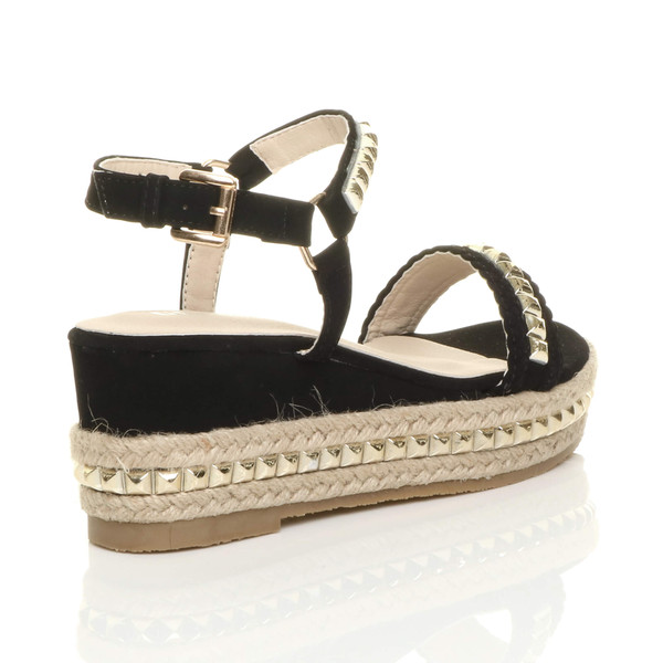 Ajvani Mid Wedge Heel Flatform Studded Sandals Platform Espadrilles - Z3859