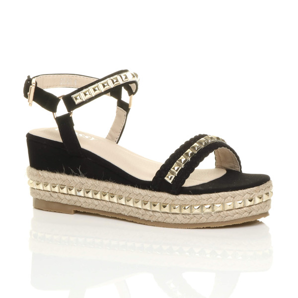ajvani Mid Wedge Heel Flatform Studded Sandals Platform Espadrilles - Z3859