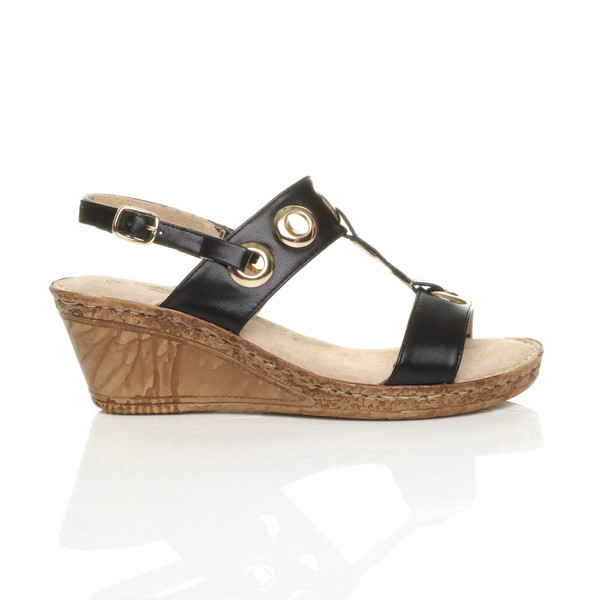 Ajvani Mid Wedge Heel T-Bar Slingback Comfort Sandals - P9830