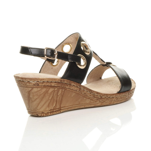 Ajvani Mid Wedge Heel T-Bar Slingback Comfort Sandals - P9830