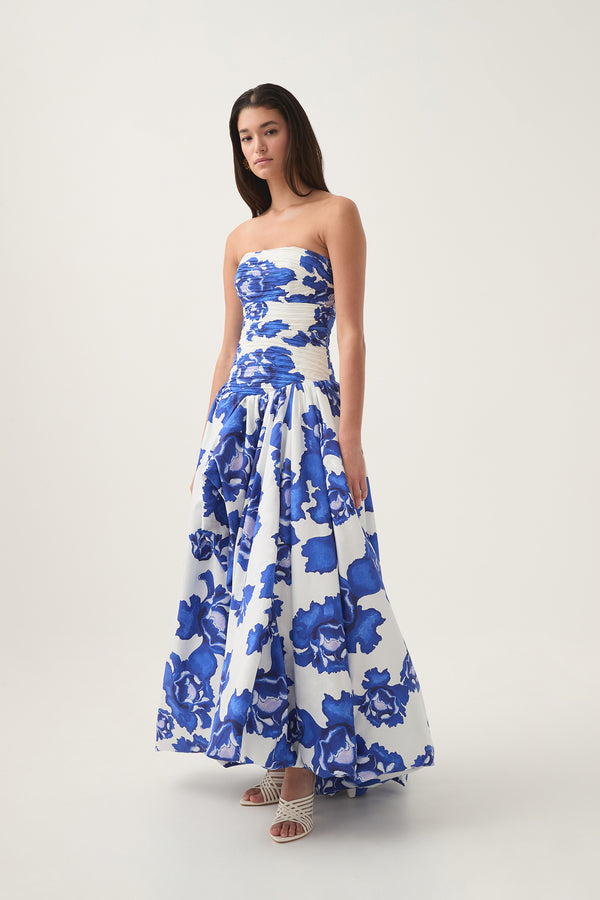 Aje Behold Maxi Dress Boldly Blooming Cobalt