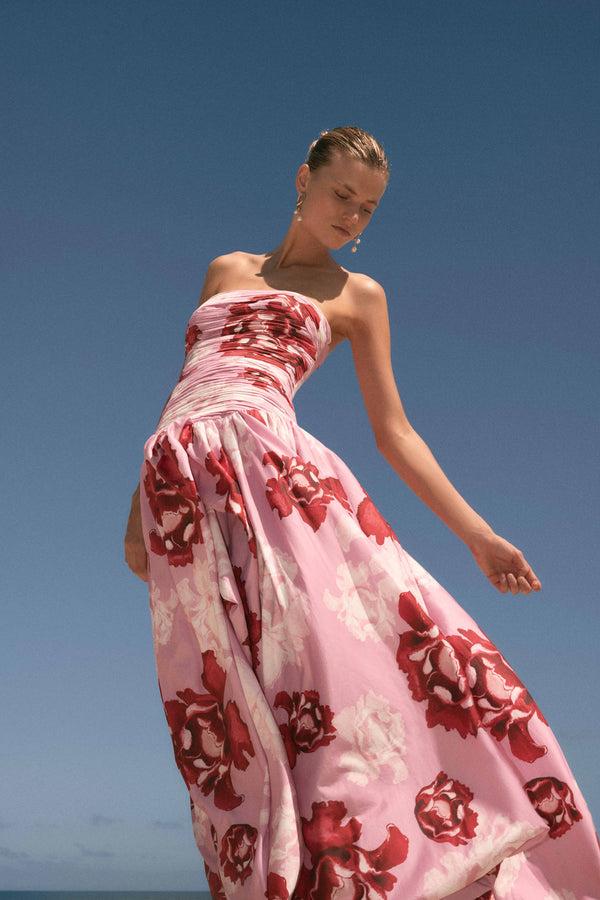 aje Behold Maxi Dress Pink boldy blooming