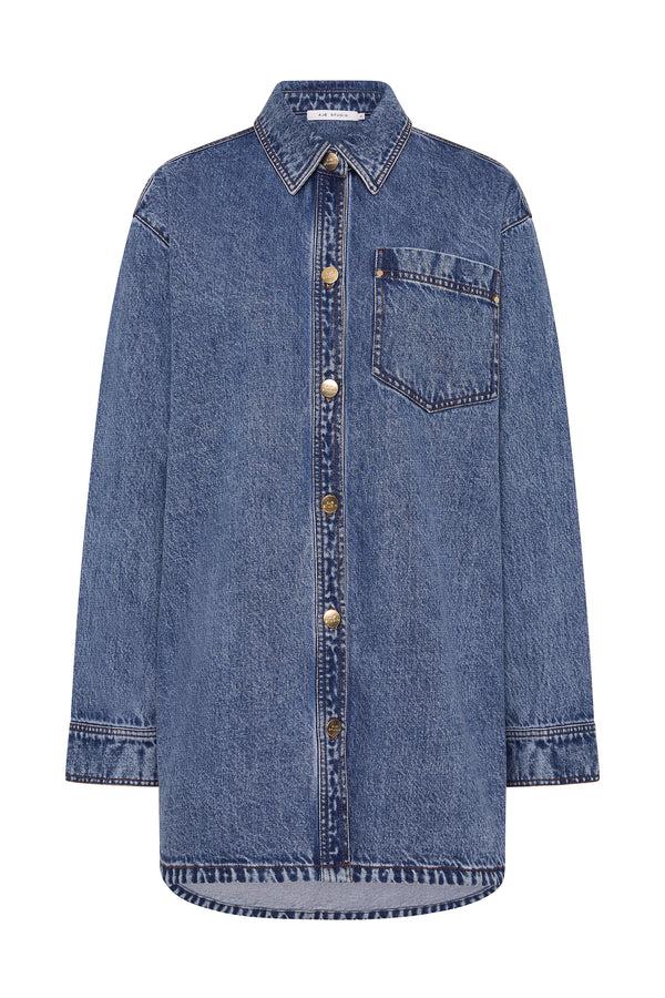 Aje Blues Denim Shirt Dress 80s Blue Wash