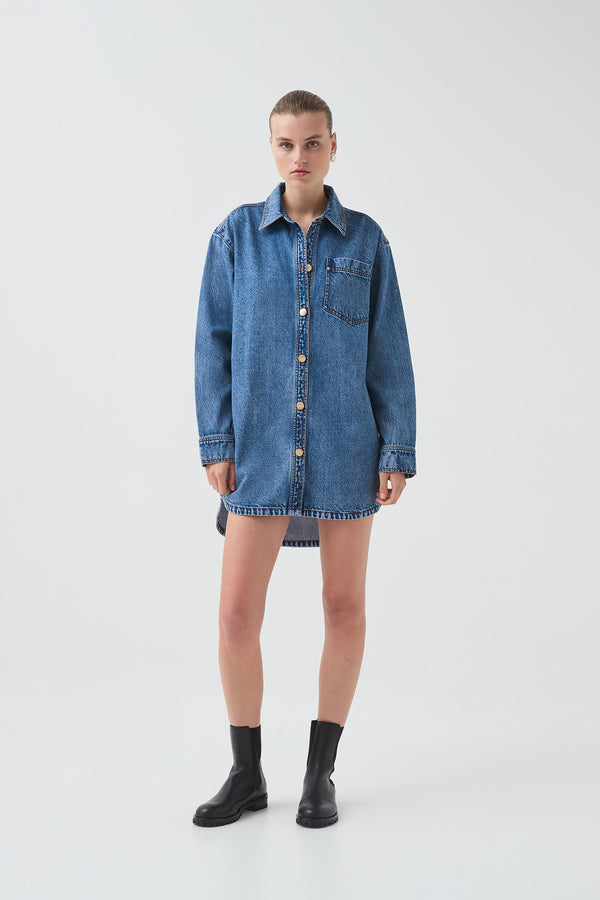 Aje Blues Denim Shirt Dress 80s Blue Wash