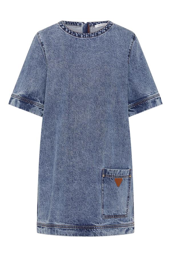 Aje Blues Denim Tee Dress 80s Blue Wash