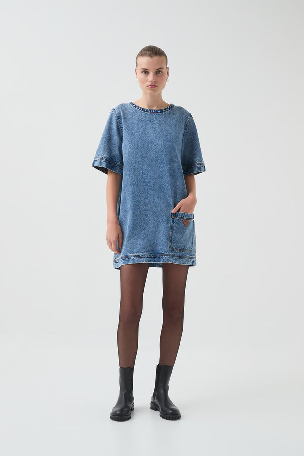Aje Blues Denim Tee Dress 80s Blue Wash