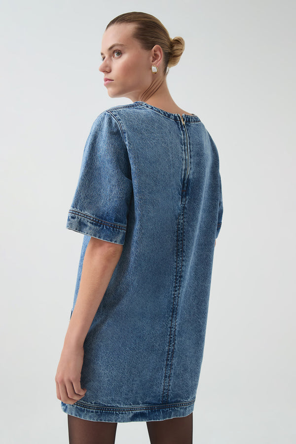 Aje Blues Denim Tee Dress 80s Blue Wash