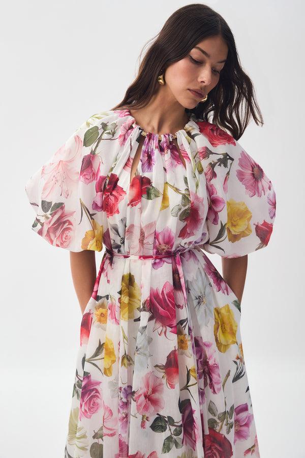 aje Fleur Midi Dress Collage floral