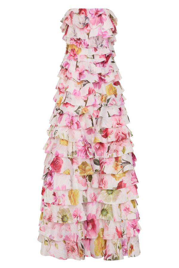 Aje Fleur Pleated Gown Collage Floral