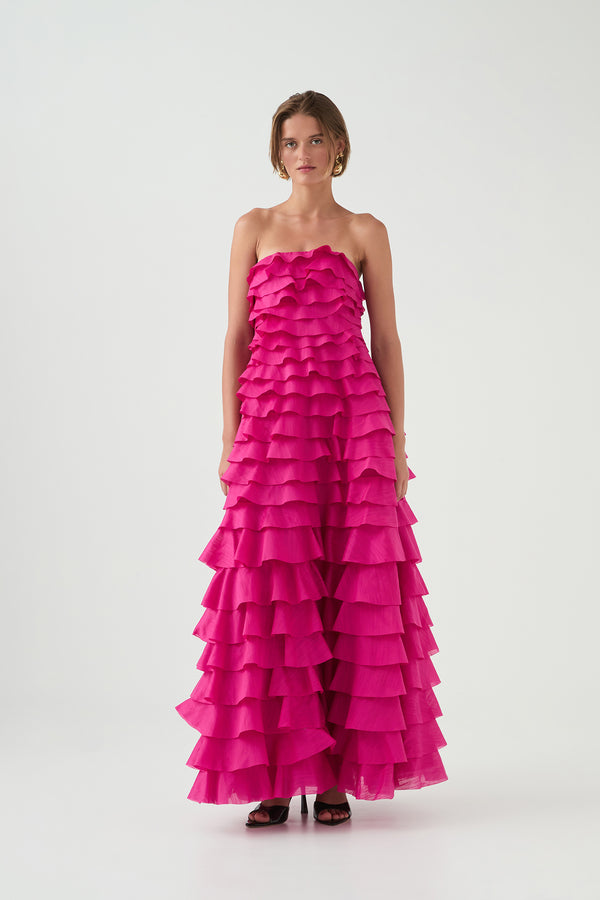 Aje Fleur Pleated Gown Magenta