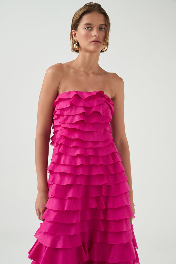 Aje Fleur Pleated Gown Magenta