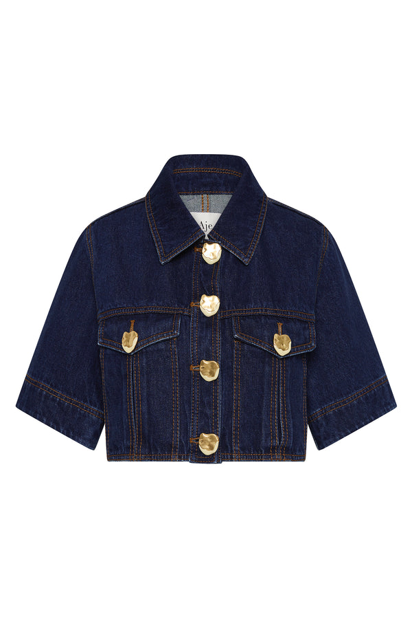 Aje Gianna Denim Cropped Top Dark Classic Wash