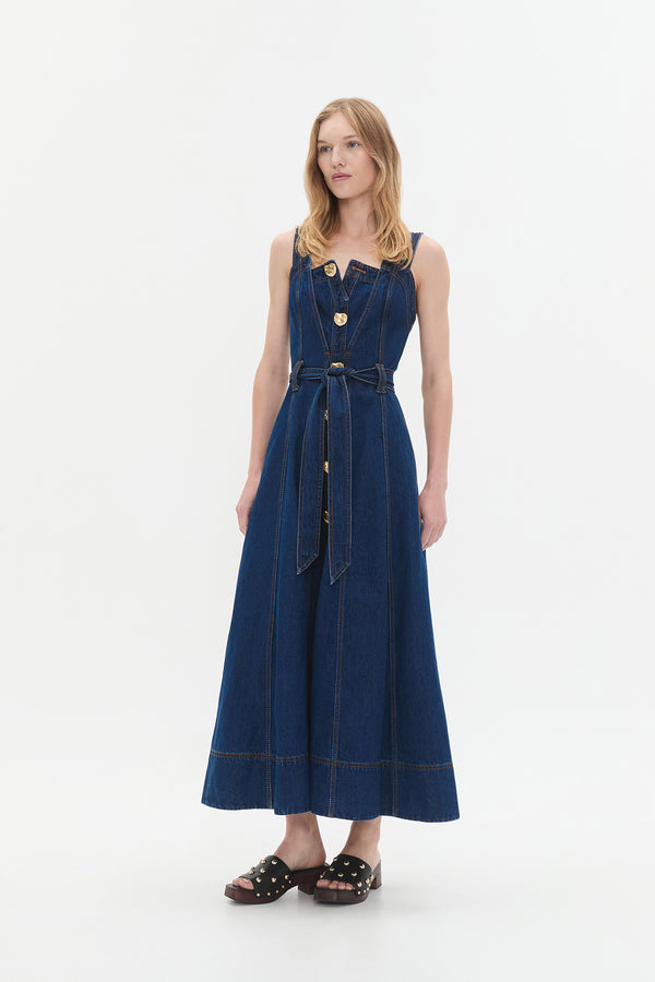 Aje Gianna Denim Midi Dress Dark Classic Wash
