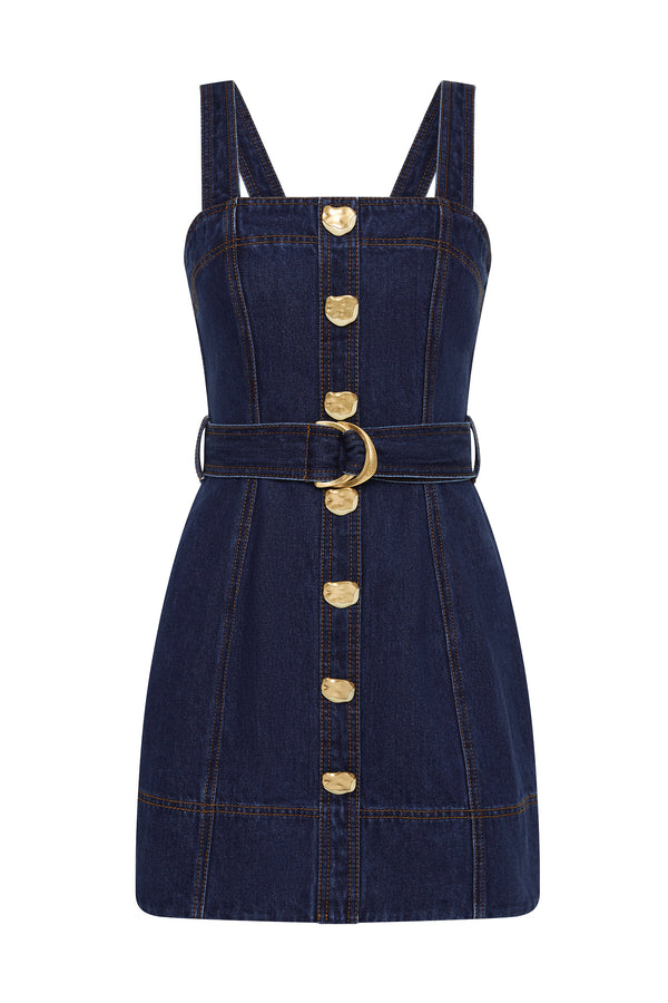 Aje Gianna Denim Mini Dress Dark Classic Wash