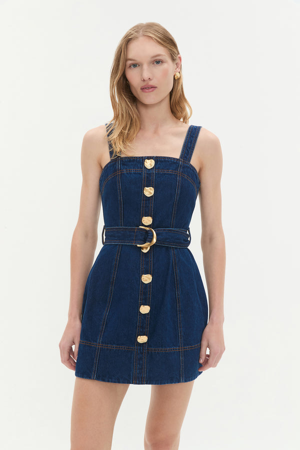 Aje Gianna Denim Mini Dress Dark Classic Wash