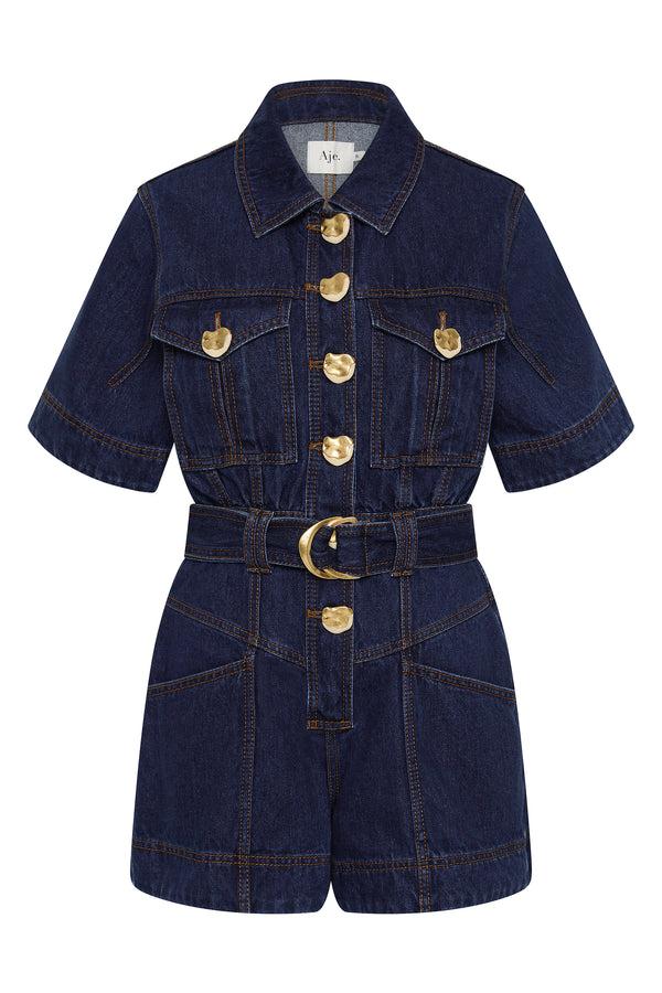 Aje Gianna Denim Playsuit Dark Classic Wash