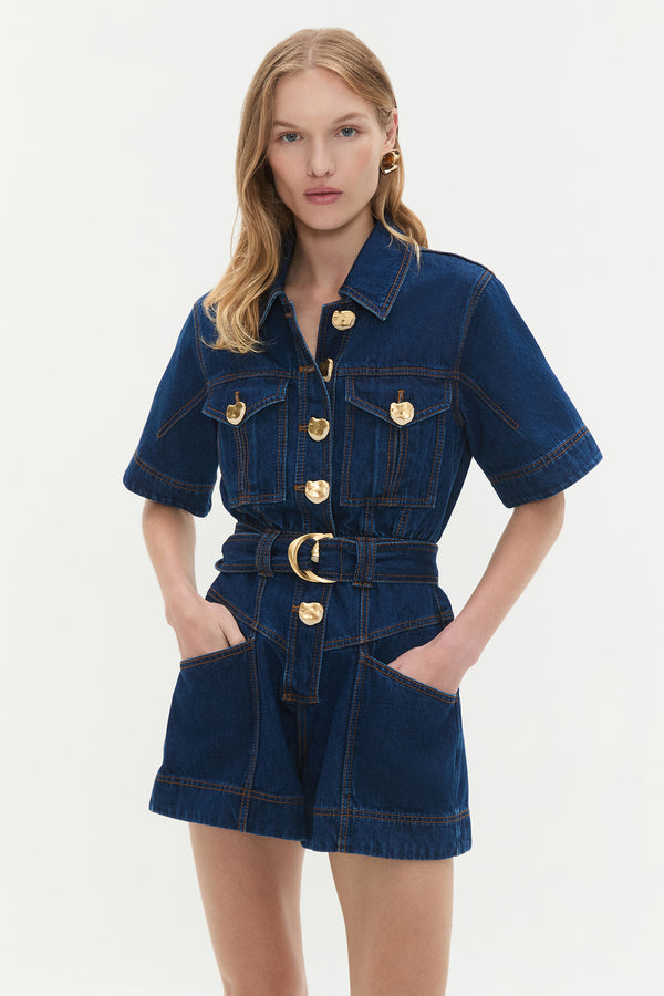 Aje Gianna Denim Playsuit Dark Classic Wash