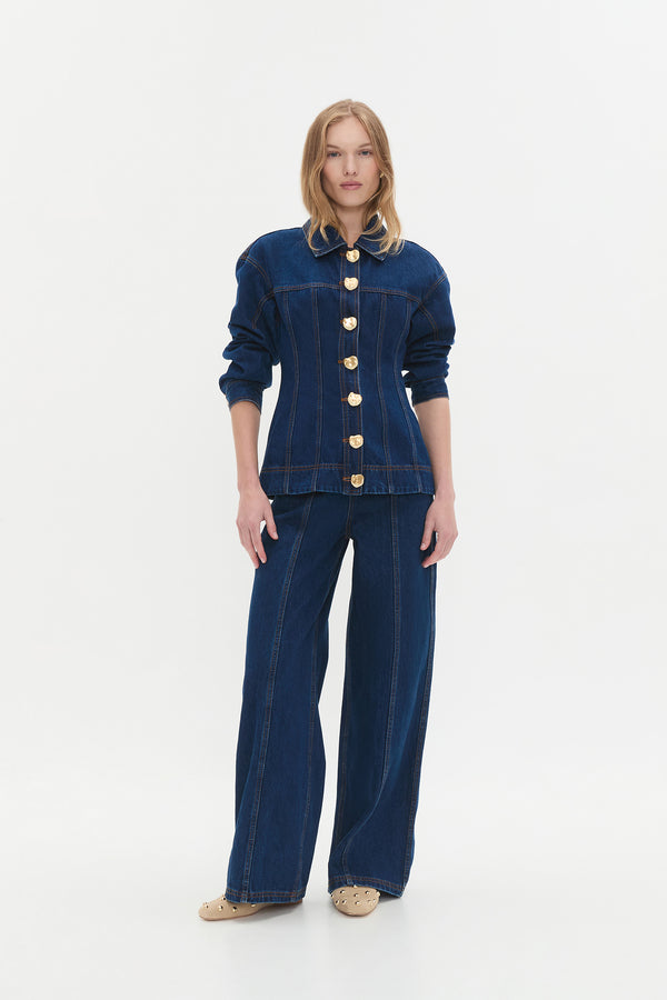 aje Gianna Denim Shirt Dark classic wash