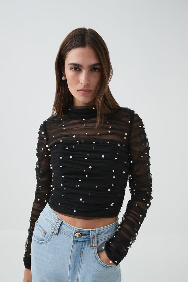 aje Juniper Crop Top Black