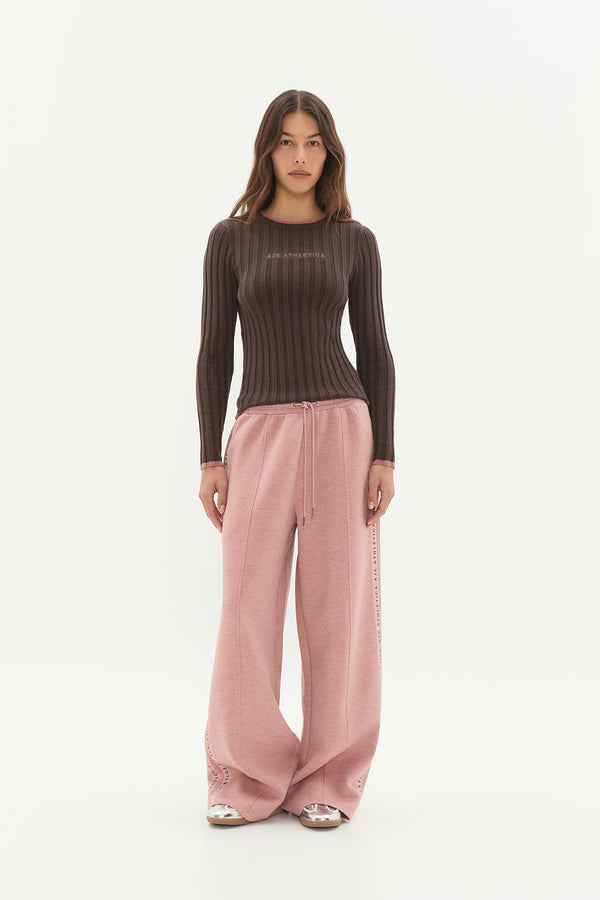 Aje Long Sleeve Rib Knit Top 438 Chocolate/rouge