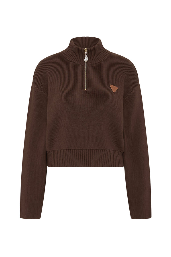 Aje Naia 1/4 Zip Knit Chocolate