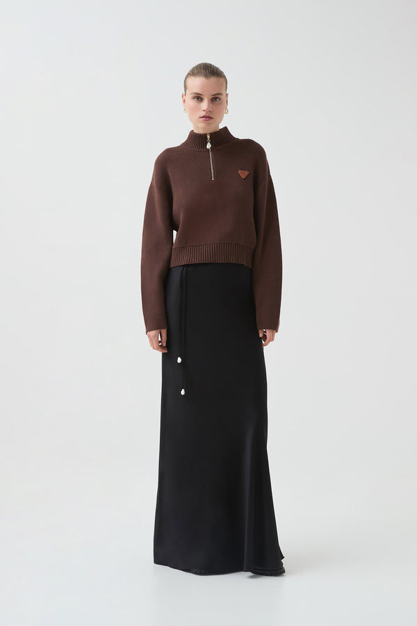 Aje Naia 1/4 Zip Knit Chocolate