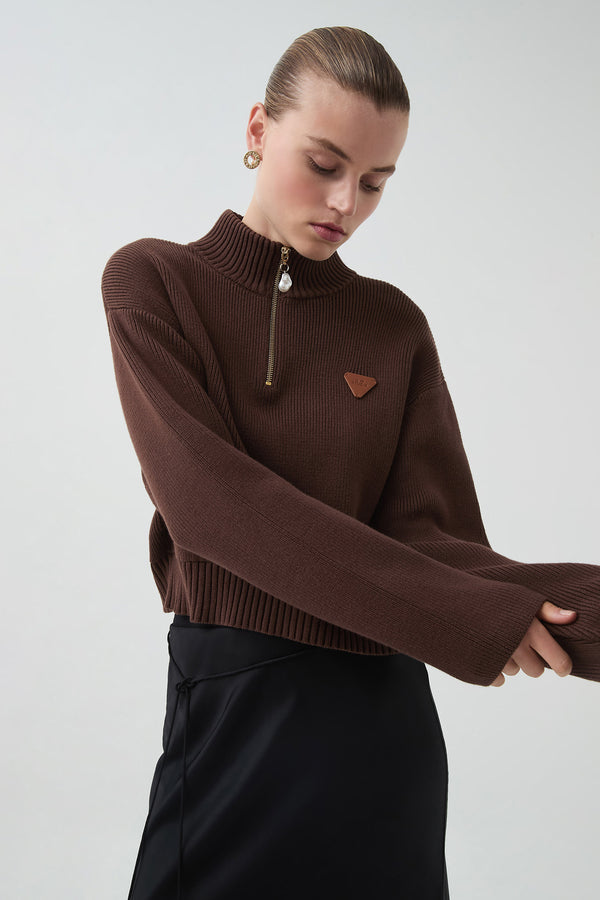 Aje Naia 1/4 Zip Knit Chocolate
