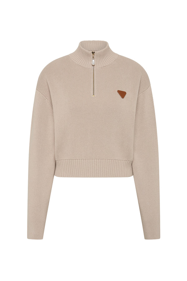 Aje Naia 1/4 Zip Knit Stone