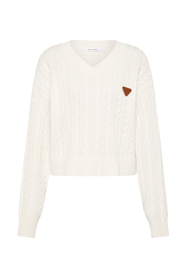 Aje Naia Cropped Cable Knit Ivory