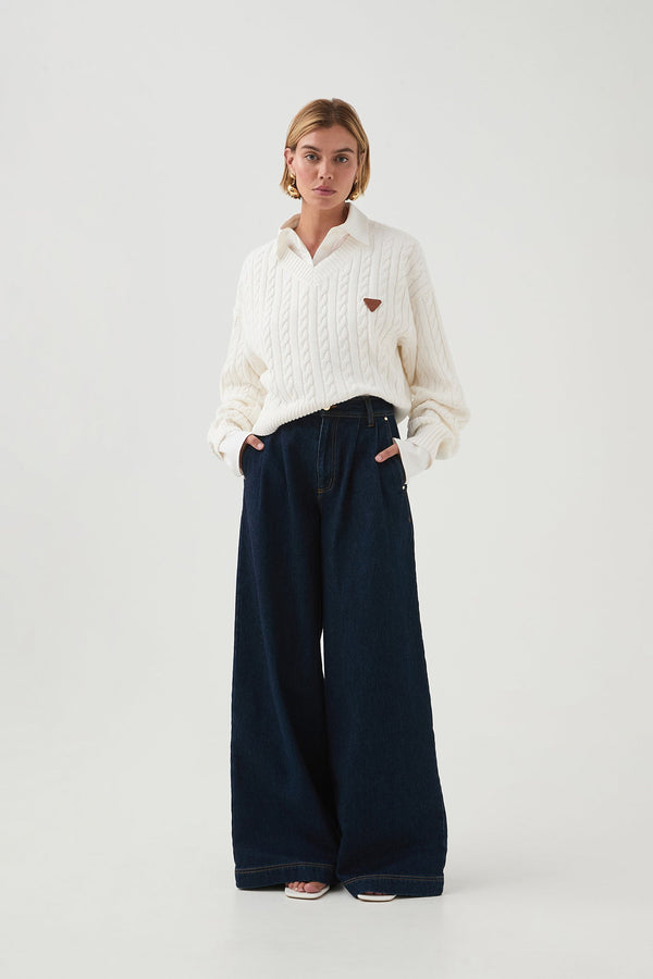 Aje Naia Cropped Cable Knit Ivory